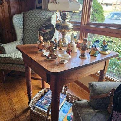 Hummel figurine collection and old glass and brass lap