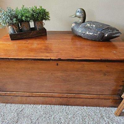 Old blanket chest and vintage duck decoy