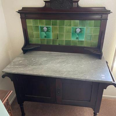 SKU B15 LATE VICTORIAN MARBLE TOP TILE WASH STAND  40 W BY 21 D BY 52 H

$300
