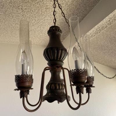 SKU 20 VINTAGE HANGING LIGHT FIXTURE.  MADE OF METAL. 19 INCHES LONG.  $125