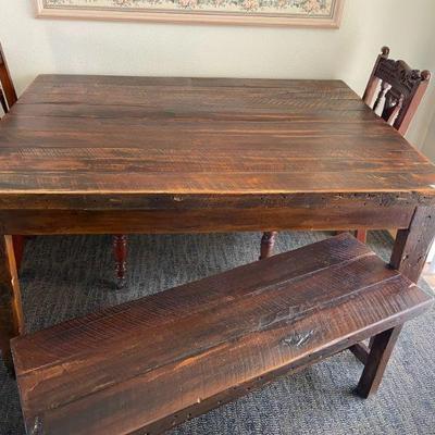 SKU B5  FARMHOUSE REFURNISHED SOLID WOOD TABLE AND BENCH,  55 L BY 40 W BY 30 H

$250
