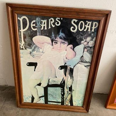 VINTAGE PEARS SOAP GIRL FRAMED PICTURE 24 INCHES BY 19 INCHES.  $50