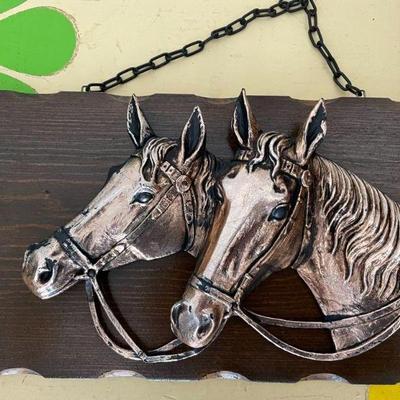 COPPER HORSES WALL HANGING.  13 INCHES BY 7 INCHES  
$20
