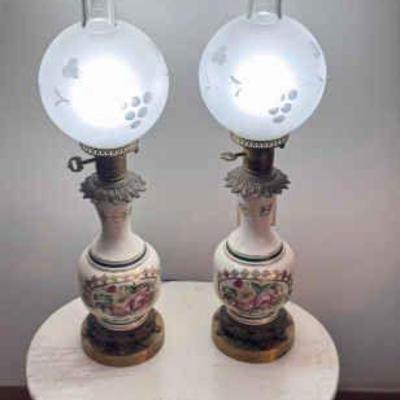 (2) Floral Victorian Style Hurricane Lamp
