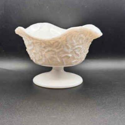 Westmoreland Crimpled Milk Glass Maple Leaf Pedestal Bowl
