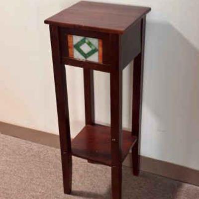 Two Tiered Side Table With Stained Glass Front
