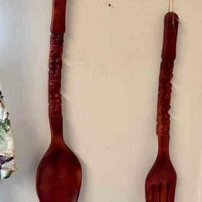 (2) Mid Century Wooden Tiki Spoons
