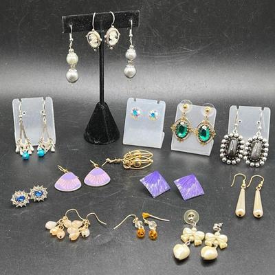 (14) Pairs of Earrings incl. Cameos & Lavender Waterfall
