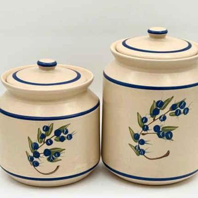 (2) Signed Blueberry Kitchen Cannisters
