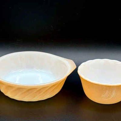 (2) Iridescent Orange Fire King Dishes
