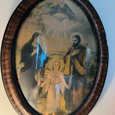 Vintage Holy Family Print in Domed Frame
