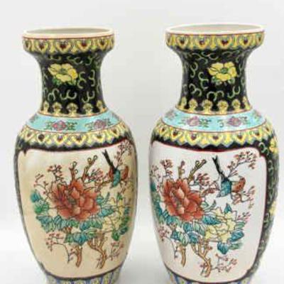 (2) Multicolored Asian Vases
