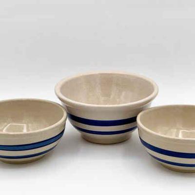 (3) Roseville Blue Stripe Bowls
