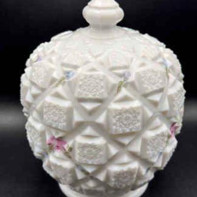 Westmoreland Quilted Pattern Milk Glass Candy Dish With Lid
