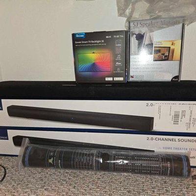 #12518 • Electronics Lot: Sound Bars, Backlight, and Speaker Mounts
