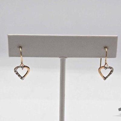 #714 • 14k Gold Heart with Rhinestones Earrings, .51g
