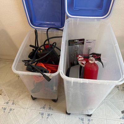 #11018 • Plastic Totes, Extension Cord, Surge Protector
