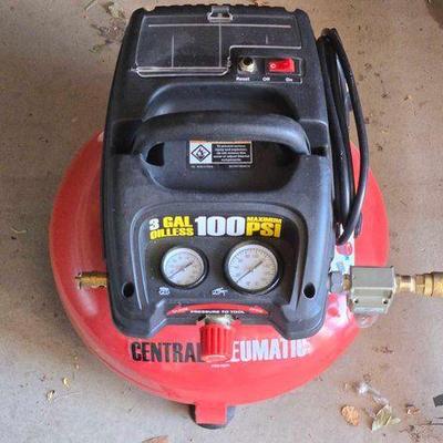 #18114 • Central Pneumatic 3 Gal Oilless 100 Max PSI Air Compressor
