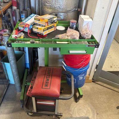 #18020 • K Tool Cart, Craftsman Tool Chest Seat, 5 Gallon Buckets, Nitrile Gloves & More
