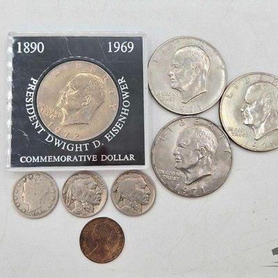 #1518 • (4) Dollar Coins, (3) Nickels and (1) Half Penny

