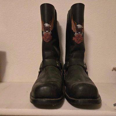 #12524 • Men's Leather Biker Boots with Eagle Embroidery

