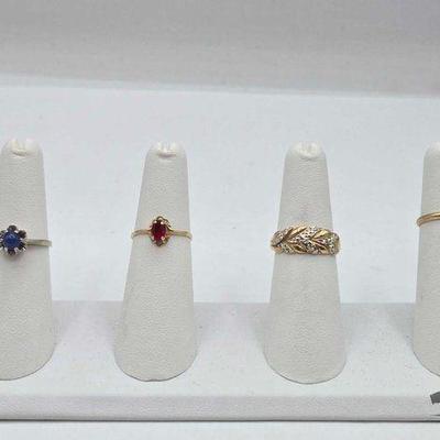 #816 • (4) 10k Gold Rings with Star Sapphire and Semi-Precious Stones, 5.81g
