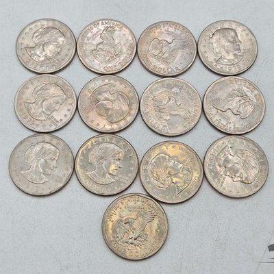 #1524 • (13) Susan B Anthony Dollar Coins
