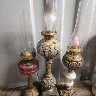 #8502 • (3) Hurricane Parlor Lamps
