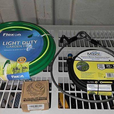 #7182 • NEW!!! Gardening Hose, Oil Filter Cap Wrench & More
