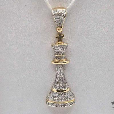 #802 • 10k Gold Chess Piece Pendant with Diamonds, 3.69g
