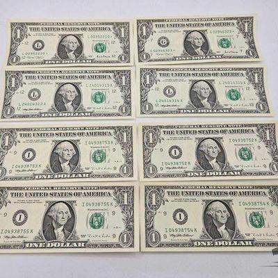 #1538 • (8) Green Sealed $1 Dollar Banknotes
