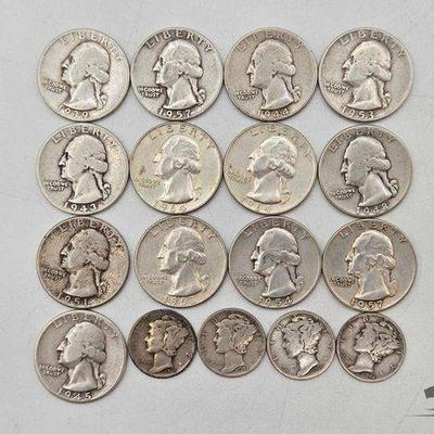 #1402 • (17) 90% Silver Quarters and Dimes, 90.13g
