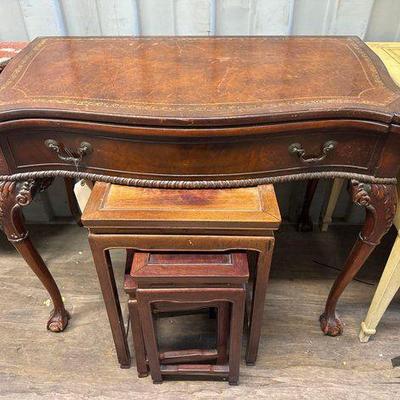 #8510 • Wooden Desk and (3) Stools
