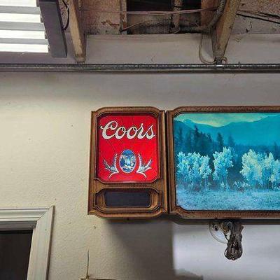 #18050 • Bronco's Wall Clock & Coors Light Up Sign

