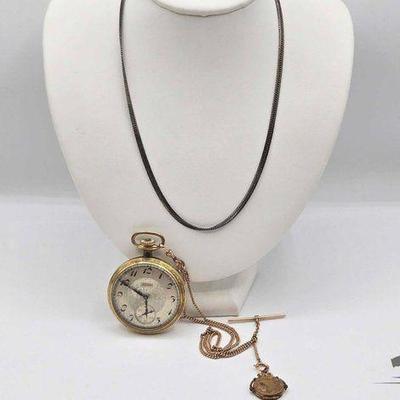 #898 • 14k Gold Filled Pocket Watch and Costume Jewelry Chain
