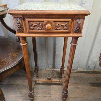 #7006 • Wooden Side Table with Limestone Top
