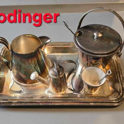 Godinger silver plate cream/sugar, salt/pepper set