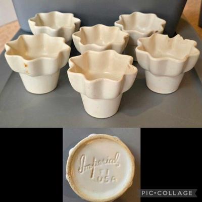 Vintage Imperial by Hull white ruffled planter pots.