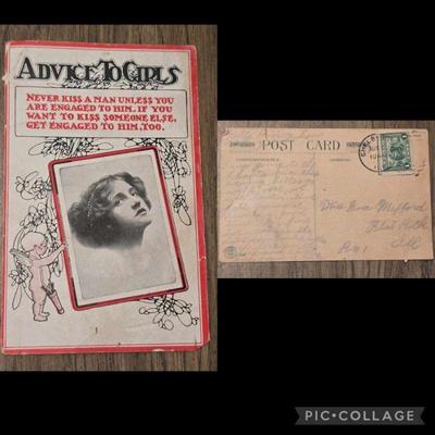 Old postcard 1910s "Advice to Girls". Humor