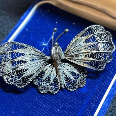 Vintage filigree butterfly brooch