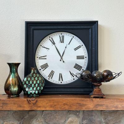 Lot #15 - Decorative Home Accent Lot - Wall Clock, Vases and Bowl