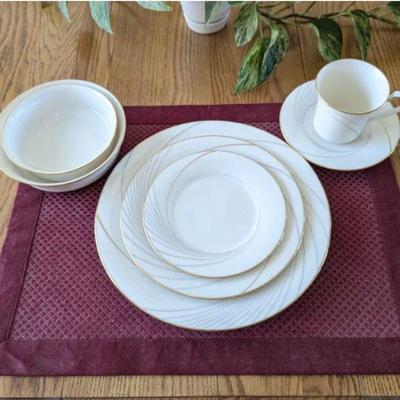 Lot #66 - Noritake China Complete Dinnerware Set for 12 with Gold Accents