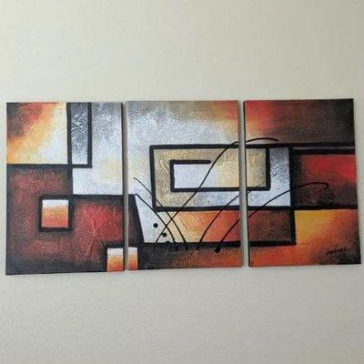 Lot #8 - Artland Modern 100% Hand Painted Abstract Oil Painting On Canvas The Maze Of Memory 3-piece Gallery-wrapped Framed Wall