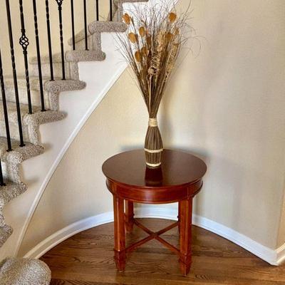 Lot #25 - Elegant Round Side Table with Dried Foliage Arrangement