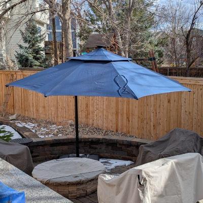 Lot #64 - 8 Ft Outdoor Blue Cantilever Patio Umbrella With Stand