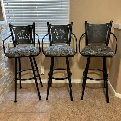 Lot #44 - Set of Three Metal Swivel Bar Stools with Wildlife Designs
