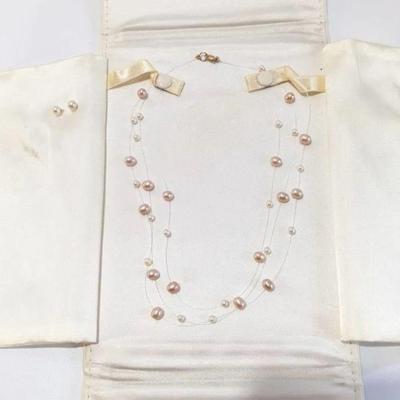 Lot #80 - Jared Freshwater Cultured Pearl Multi-Strand Station Necklace & Earrings With 14K.