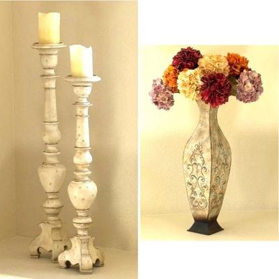 Lot #17 - Elegant Candle Holders and Decorative Vase with Flowers