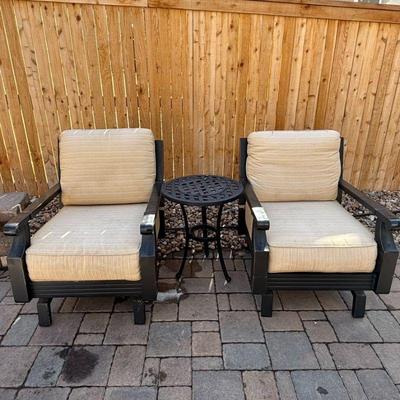 Lot #41 - Outdoor Patio Furniture Set - 2 Armchairs & Side Table