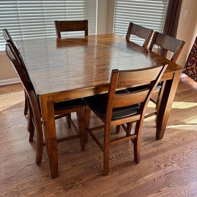 Lot #12 - Expandable Dining Table Set - Solid Wood Table with 6 Chairs